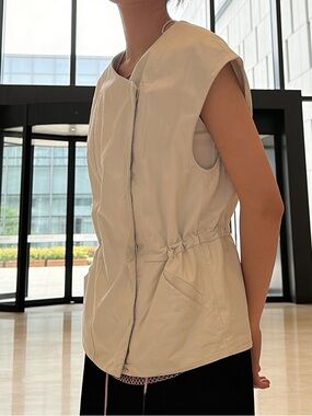 Vince Leather Off-White Asymmetrical Zip Cap-Sleeve Vest